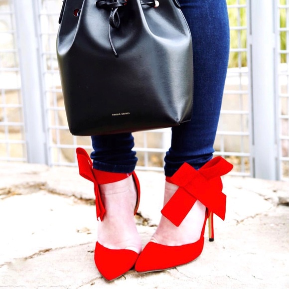 SHEIN Shoes - 💘Red Faux Suede Ankle Bow Heels